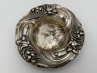 Vintage Antique Sterling Silver Art Nouveau Floral Repousse Dish 5.5' - 60g