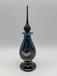 Stuart Abelman Scent Bottle & Dauber Pulled Feather Iridescent Art Glass Signed 1987