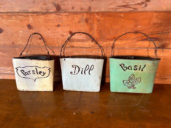 Lot Of 3 Rustic Metal Herb Hanging Pots With Barbed Wire Handles 9W X 12H