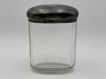 Antique Glass & Sterling Silver Lidded Oval Vanity Jar By Mappin Brothers 2.75 X 3.5' 1.5'