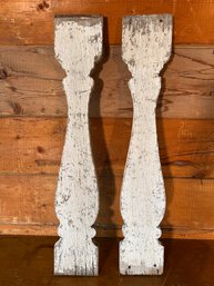 Pair Of Architectural Wood Salvage Salvage White Pillars Accent Moulding Pieces 27' X 5'