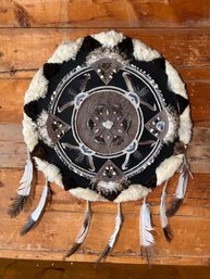 Vintage Native American Indian MCM Dream Catcher Fur Art 26in