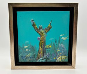 'Christ Of The Deep' By BJ Royster Small Acyrlic Painting On Canvas 7.5 X 7.5