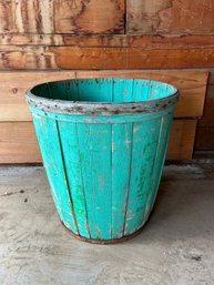 Large Antique Teal Wooden Drum Crop Farm Barrel 24' X 23'