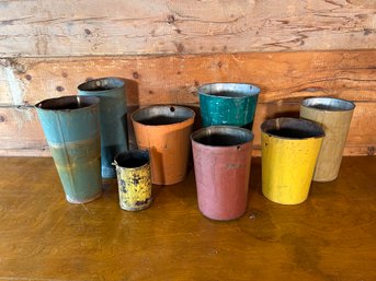 Lot Of 8 Metal Planters/Plant Pots