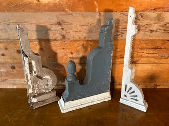 Architectural Salvage Lot Of 3 Antique Wooden House Corbels