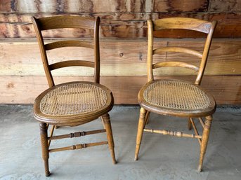 Pair Of 2 Antique Wood & Cane Rattan Chairs