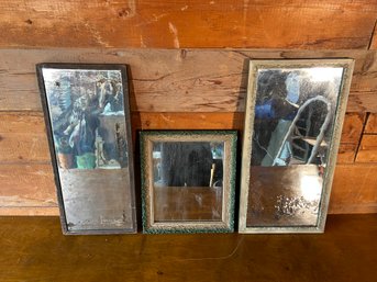 Lot Of 3 Antique Wood Framed Mirrors - Brown, Green, Tan