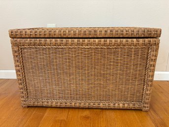Vintage Pier 1 Handwoven Wicker Weave & Wood Storage Trunk Chest