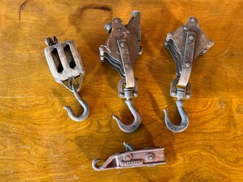 Lot Of 4 Antique Metal And Wood Pulleys Architectural Salvage