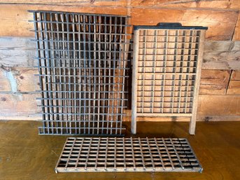 Lot Of 3 Antique Wall Decor - Printer Drawer, Knick-knack Holders Wood Grates