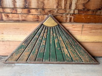 Rare Architectural Salvage Antique Wood Sunburst Pediment House Corner Triangle MCM 60' X 30'