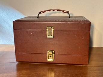 Vintage Leather Sewing Box With Sewing Materials Buttons Etc 12 X 9 X  7