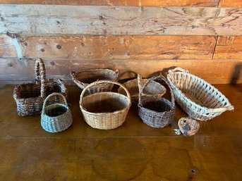 Large Lot 8 Vintage Antique Baskets - Produce Basket, Crock Basket, Etc