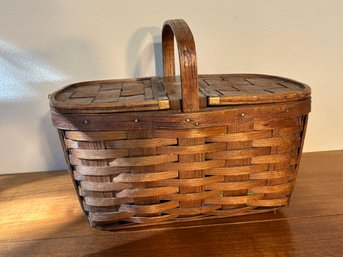 Antique Shelton Double Cover Hinged Small Picnic Basket