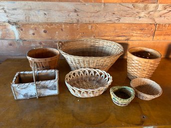 Lot Of 7 Vintage Antique Baskets Wicker Rattan Baskets