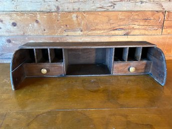 Antique Wood Table Top Desk Storage Topper With Drawers & Cubbies