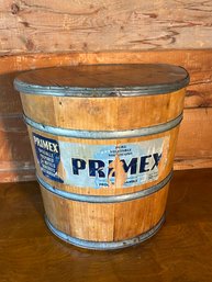 Vintage PRIMEX Vegetable Shortening Wooden Wood Barrel Advertising Basket Container