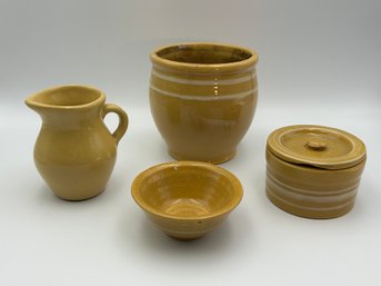 Lot Of 4 (some Ragon House) Yellow Ware Creamer, Small Bowl, Etc