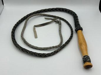 Vintage Wood & Leather Braided Western Whip