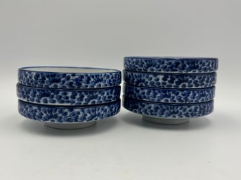Set Of 7 Blue & White Japanese Porcelian Dipping Bowls Soy Dish 3.5'
