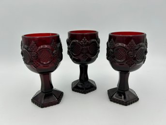Lot Of 3 Avon 1876 Cape Code Ruby Red Wine Glasses