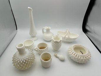 Lot Of Vintage Mid Century Hobnail Milk Glass