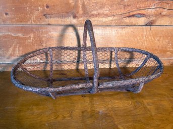 Primitive Large Antique French Farm Wire Mesh Basket