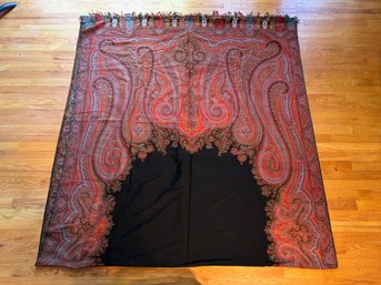 Antique Shawl - Black With Multicolored Paisley Wool Pattern (half Pictured) 133' X 59'