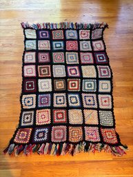 Antique Granny Square Multi- Color Crochet Throw Blanket 53 X 37