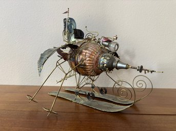 Steampunk Scrap Metal Copper Brass Sculpture Flying Machine Folk Art