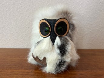 Vintage MCM Mid Century Plush Opik Owl Leather & Fur 3.5'