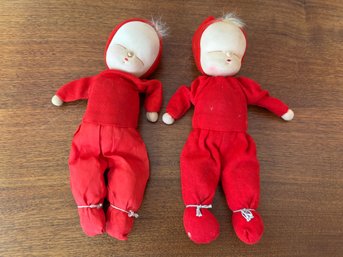Vintage Pair Of Stackman Stockinette Red Cloth Sleeping Baby Doll 7.5'