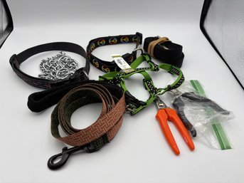 Lot Of Dog Collars, Leash, Clippers