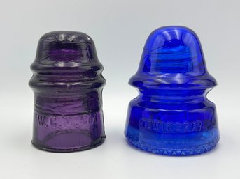 Lot Of 2 Vintage Hemingray & WGM Co. Blue & Purple Glass Insulators Insulator