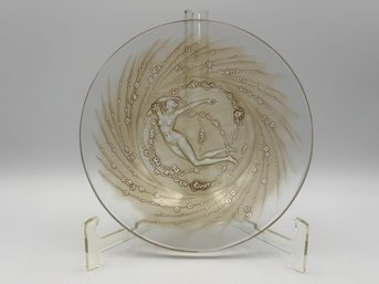 Antique Rene Lalique 'Une Figurine Et Fleurs' Glass Plate Circa 1920 6.75' Rare Plate