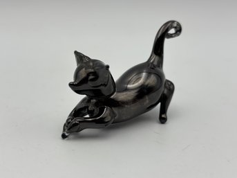 Vintage Hand Blown Black Cat Glass Figure 2.5'