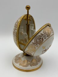 Antique Vintage Limoges Porcelain Gold Egg With Mini Perfume Bottle 5.25'