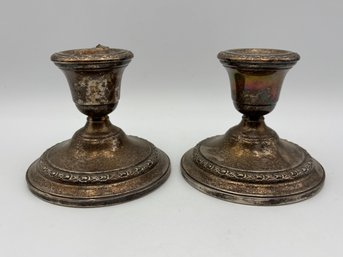 Vintage 3.25' Pair Of Sterling Candle Holders By Frank M Whiting Talisman Rose Pattern #259
