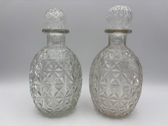 Pair Of Antique Egg Shaped Crystal Decanters 8.5' (chip On Rim)