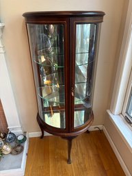 Antique Mahogany Bow Front Queen Anne Style Curio Cabinet With Glass Shelves