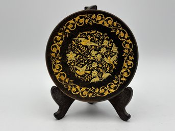 Vintage Credan Damascene Black & Gold Miniature Footed Metal Dish 3.5'