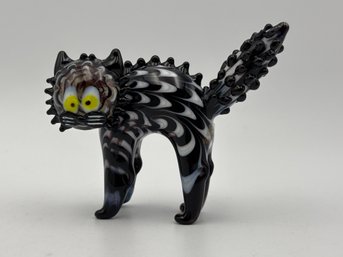 Vintage Fitz & Floyd 2' Scaredy Black Cat Blown Glass Figurine