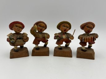 Vintage ANRI Set Of Miniature Alpine Hand Carved Italian Musician Figurines 2.5'