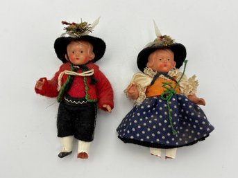 Antique Set Of 2 Alpine Swiss Austrian Miniature Celluloid Dolls 3'