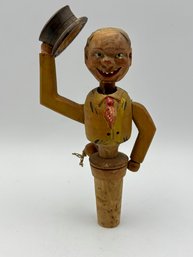 Antique Wood Carved Bottle String-Pull Stopper By ANRI 6'