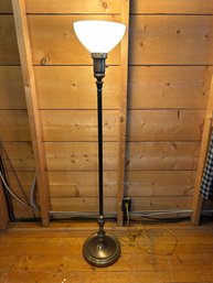 Vintage Brass Floor Lamp With Milk Glass Shade