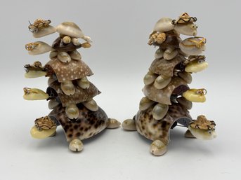 Pair Of Vintage Sea Shell Art, Stacked Turtle Decor 4'