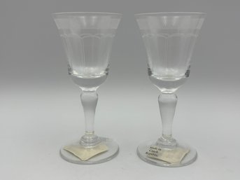 Pair Of Vintage Restoration Hardware Needle Etched Cordia Cordial Glasses  4.25'