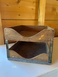 Antique Globe Wernicke MCM Wood Double File Desk Tray
